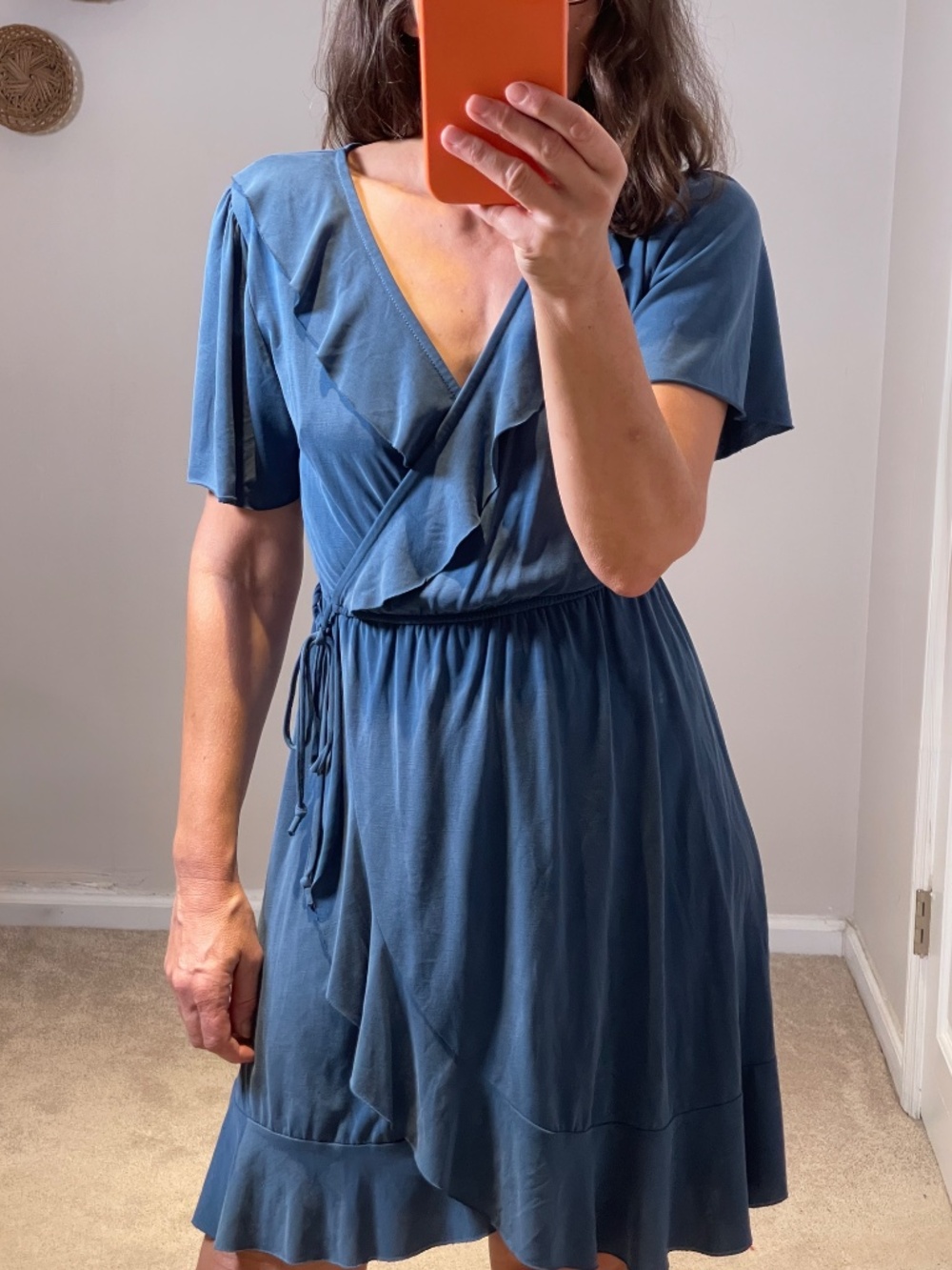 Alya short summer ruffled mini dress faux wrap deep blue women XS